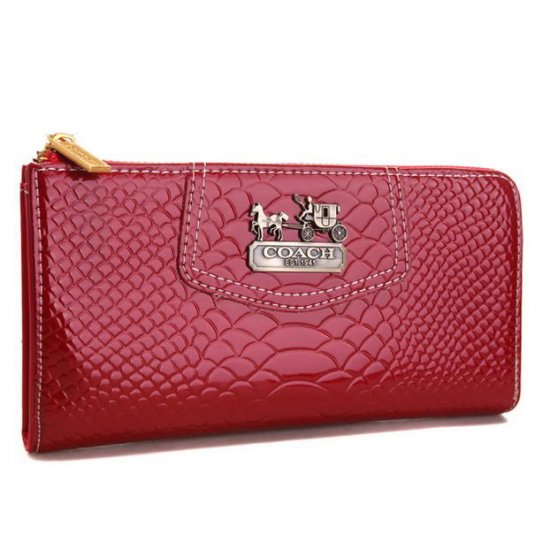 Coach Madison Continental Zip In Croc Embossed Large Red Wallets AGI | Women - Click Image to Close